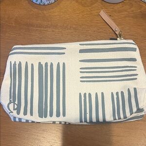 Erin Flett Striped White and Blue Pouch